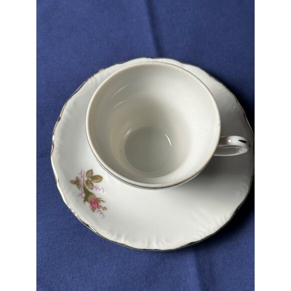 Vintage Japan Porcelain Tea Cup & Saucer Pink Rose Floral Gold Trim Shabby Chic - Picture 7 of 10